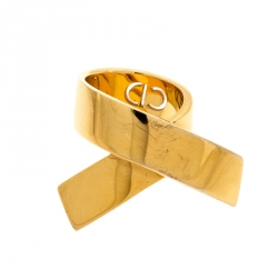 Pre Owned خاتم ديور ريبون ملتف ذهبي اللون مقاس 56