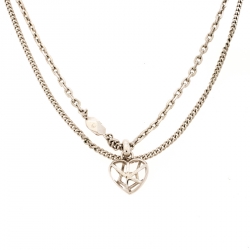 مملوكة مسبقًا Dior Heart Silver Tone Multi Chain Pendant Necklace