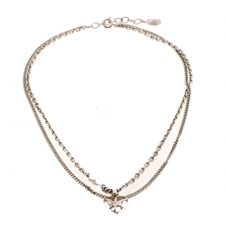 مملوكة مسبقًا Dior Heart Silver Tone Multi Chain Pendant Necklace