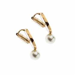 Pre Owned Dior Cannage Faux Pearl Gold Tone Clip-on Stud Earrings