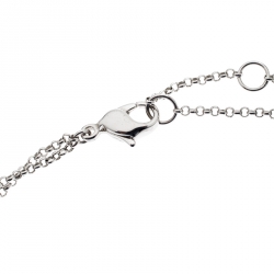 Dior Bow Button Charm Crystal Silver Tone Layered Necklace 