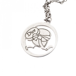 Dior Bow Button Charm Crystal Silver Tone Layered Necklace 