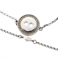 Dior Bow Button Charm Crystal Silver Tone Layered Necklace 