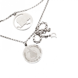 Dior Bow Button Charm Crystal Silver Tone Layered Necklace 