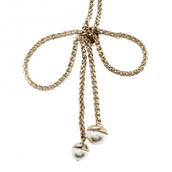 Pre Owned قلادة ديور فيونكة لؤلؤ صناعي ذهبي اللون