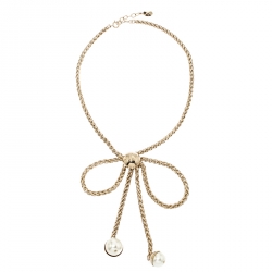 Pre Owned قلادة ديور فيونكة لؤلؤ صناعي ذهبي اللون