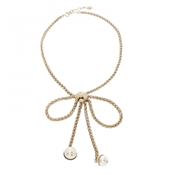 Pre Owned قلادة ديور فيونكة لؤلؤ صناعي ذهبي اللون