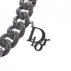 Pre Owned Dior Crystal Studded Gunmetal Tone Chain Link Choker Necklace