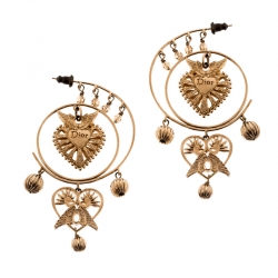 Dior Heart Wings Filigree Gold Tone Long Dangle Earrings