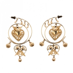 Dior Heart Wings Filigree Gold Tone Long Dangle Earrings
