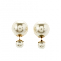 Pre Owned أقراط ديور تريبالز لؤلؤ صناعي كريمي ذهبية اللون