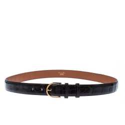 Pre Owned حزام ديور بإبزيم جلد تمساح بني داكن 95 سم