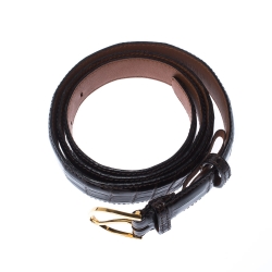 Pre Owned حزام ديور بإبزيم جلد تمساح بني داكن 95 سم