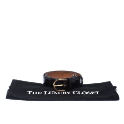 Pre Owned حزام ديور بإبزيم جلد تمساح بني داكن 95 سم