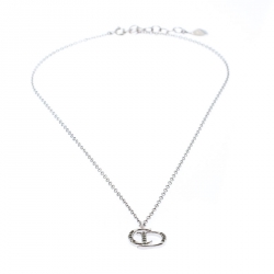 Pre Owned Dior Crystal Accented CD Silver Tone Necklace