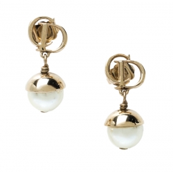 مملوكة مسبقًا Dior Mise en Dior Faux Pearl Gold Tone Drop Earrings