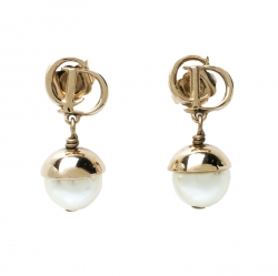 مملوكة مسبقًا Dior Mise en Dior Faux Pearl Gold Tone Drop Earrings