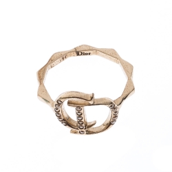 مملوكة مسبقًا Dior Gold Tone Crystal Embedded Logo Ring Size 55