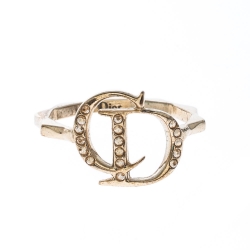 مملوكة مسبقًا Dior Gold Tone Crystal Embedded Logo Ring Size 55