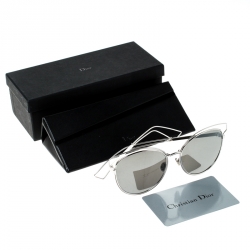 Pre Owned Dior Silver/Black DIOR Sideral 2 JB0SF Cat Eye Sunglasses