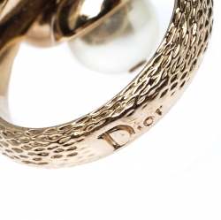مملوكة مسبقًا Dior Mise en Dior Faux Pearl Gold Tone Ring Size 56