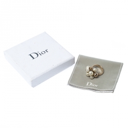مملوكة مسبقًا Dior Mise en Dior Faux Pearl Gold Tone Ring Size 56