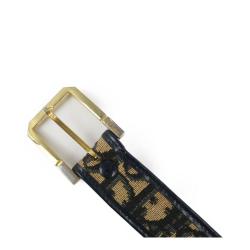 Pre Owned Dior Black/Brown Leather Cotton Trotter Pattern Belt