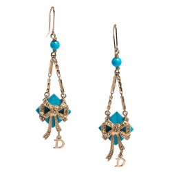 مملوكة مسبقًا Dior Blue Stone Crystal Rose Gold Tone Hook Earrings 
