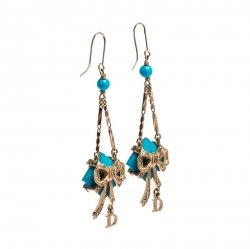 مملوكة مسبقًا Dior Blue Stone Crystal Rose Gold Tone Hook Earrings 