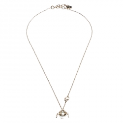 Pre Owned قلادة ديور دلاية ليدي بغ لؤلؤ صناعي وكريستال ذهبية