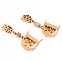 مملوكة مسبقًا Dior Gold Tone Crystal and Beads Drop D Clip-on Earrings