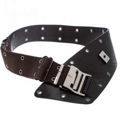 Pre Owned Dior Dark Brown Eyelet Leather and Canvas Adjustable Waist Belt