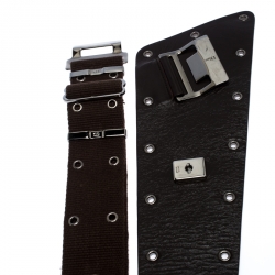 Pre Owned Dior Dark Brown Eyelet Leather and Canvas Adjustable Waist Belt