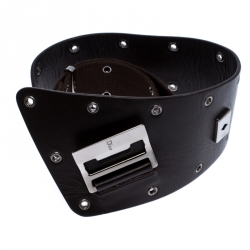 Pre Owned Dior Dark Brown Eyelet Leather and Canvas Adjustable Waist Belt