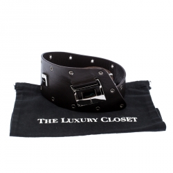 Pre Owned Dior Dark Brown Eyelet Leather and Canvas Adjustable Waist Belt