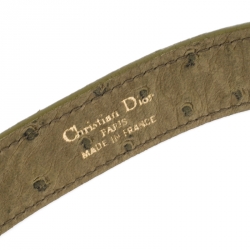 Pre Owned Dior Olive Green Ostrich Embossed Leather CD Buckle Belt 75CM