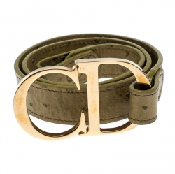 Pre Owned Dior Olive Green Ostrich Embossed Leather CD Buckle Belt 75CM
