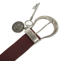 Pre Owned Christian Dior Maroon Leather Medallion Key Motif Belt 80 CM