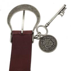 Pre Owned Christian Dior Maroon Leather Medallion Key Motif Belt 80 CM