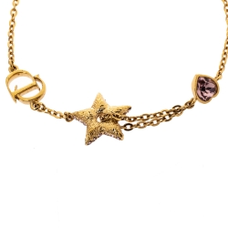 مملوكة مسبقًا Dior Crystal Heart Star Charm Gold Tone Bracelet 