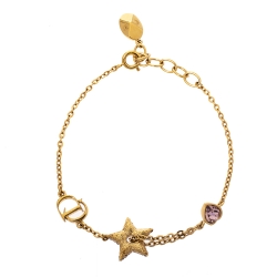 مملوكة مسبقًا Dior Crystal Heart Star Charm Gold Tone Bracelet 