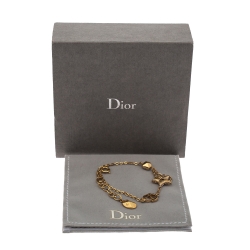 مملوكة مسبقًا Dior Crystal Heart Star Charm Gold Tone Bracelet 