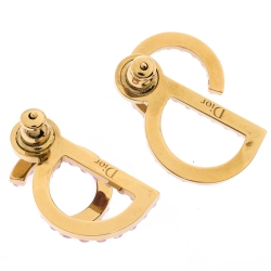 Pre Owned Dior CD Logo Pink Bead Gold Tone Stud Earrings