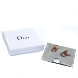 Pre Owned Dior CD Logo Pink Bead Gold Tone Stud Earrings