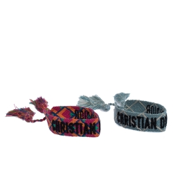 Pre Owned Dior J'adior Multicolor Woven Cotton Set of Two Adjustable Tassel Bracelets