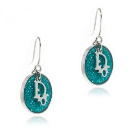 Pre Owned Christian Dior Signature Glitter Blue Earrings