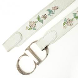 Pre Owned Dior White Leather 'CD' Logo Belt 85 CM