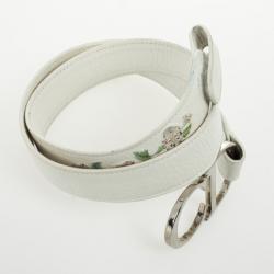 Pre Owned Dior White Leather 'CD' Logo Belt 85 CM