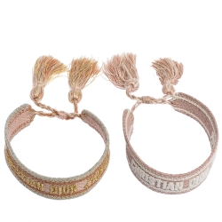 Dior J'adior Multicolor Woven Cotton Set of Two Adjustable Tassel Bracelets