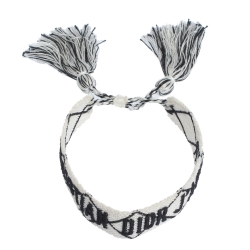 Pre Owned Dior J'adior White & Black Woven Fabric Adjustable Tassel Bracelet